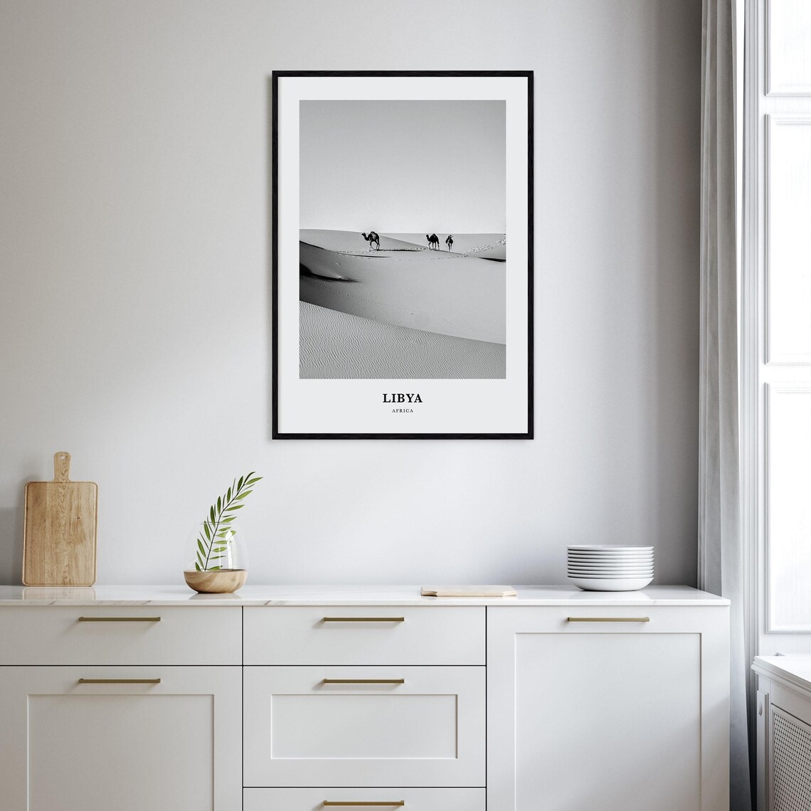 Libya Sahara Desert Camels Dunes Black White Photography Poster - Image 2