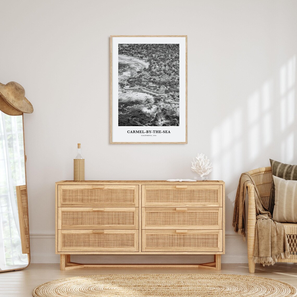 Carmel-by-the-Sea California Aerial Coast Black White Travel Poster - Image 3