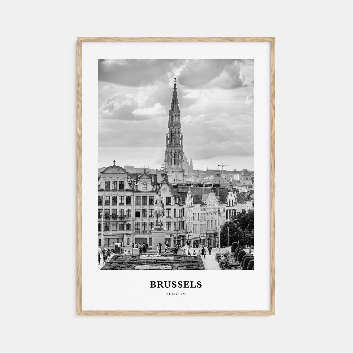 Brussels Belgium Grand Place Town Hall Spire Black White Print