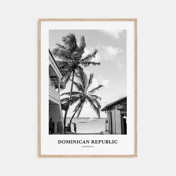 Dominican Republic Caribbean Minimalist Black and White Fishing Village Poster