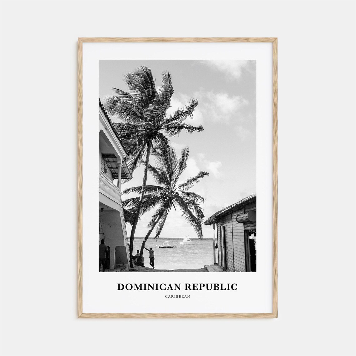 Dominican Republic Caribbean Minimalist Black and White Fishing Village Poster