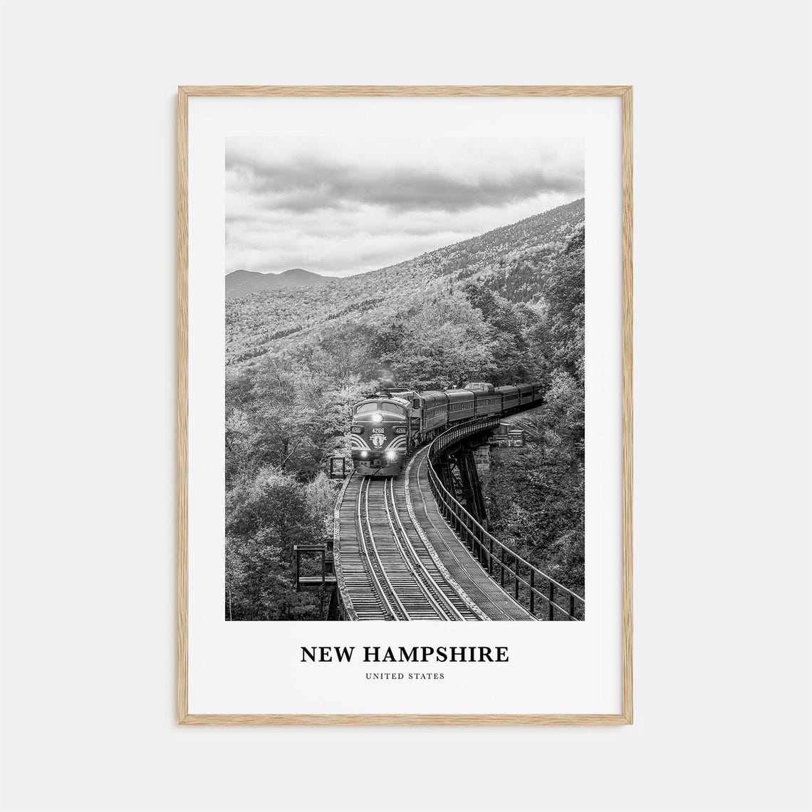 New Hampshire Scenic Railroad Mountain Trestle Black And White Poster