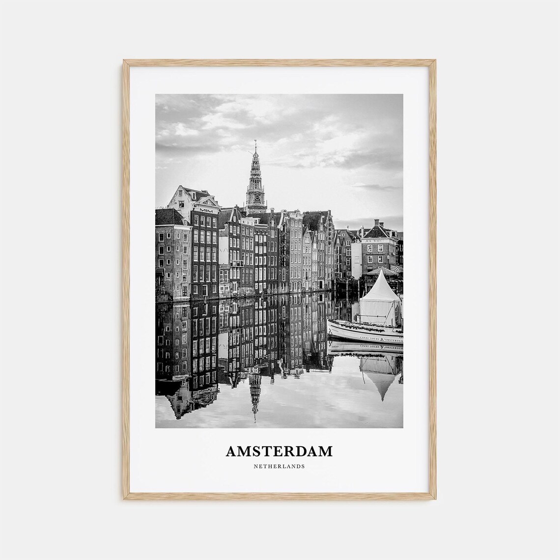 Amsterdam Canal Houses and Church Tower Netherlands Travel Poster