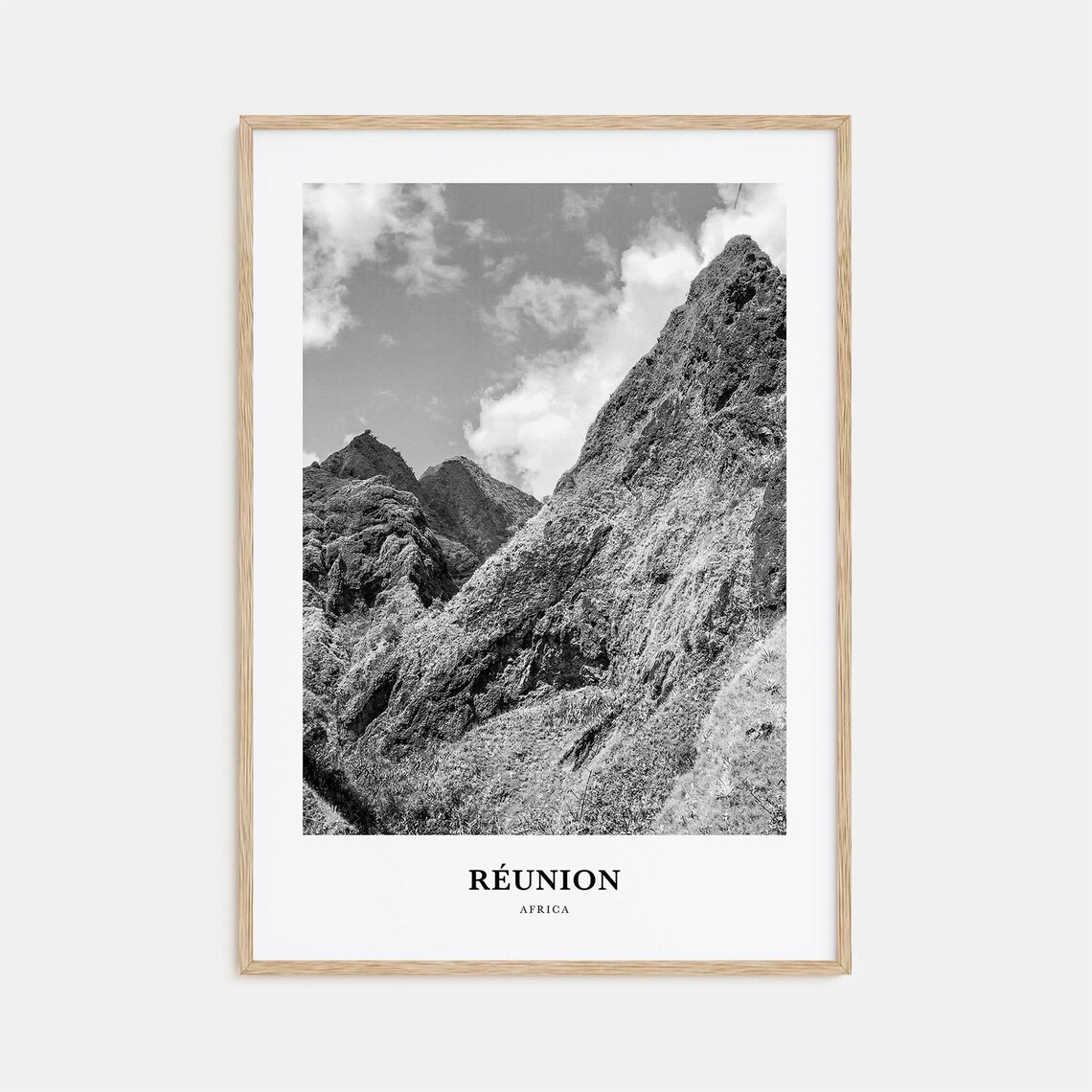 Reunion Africa Mountain Peaks Black White Photography Poster