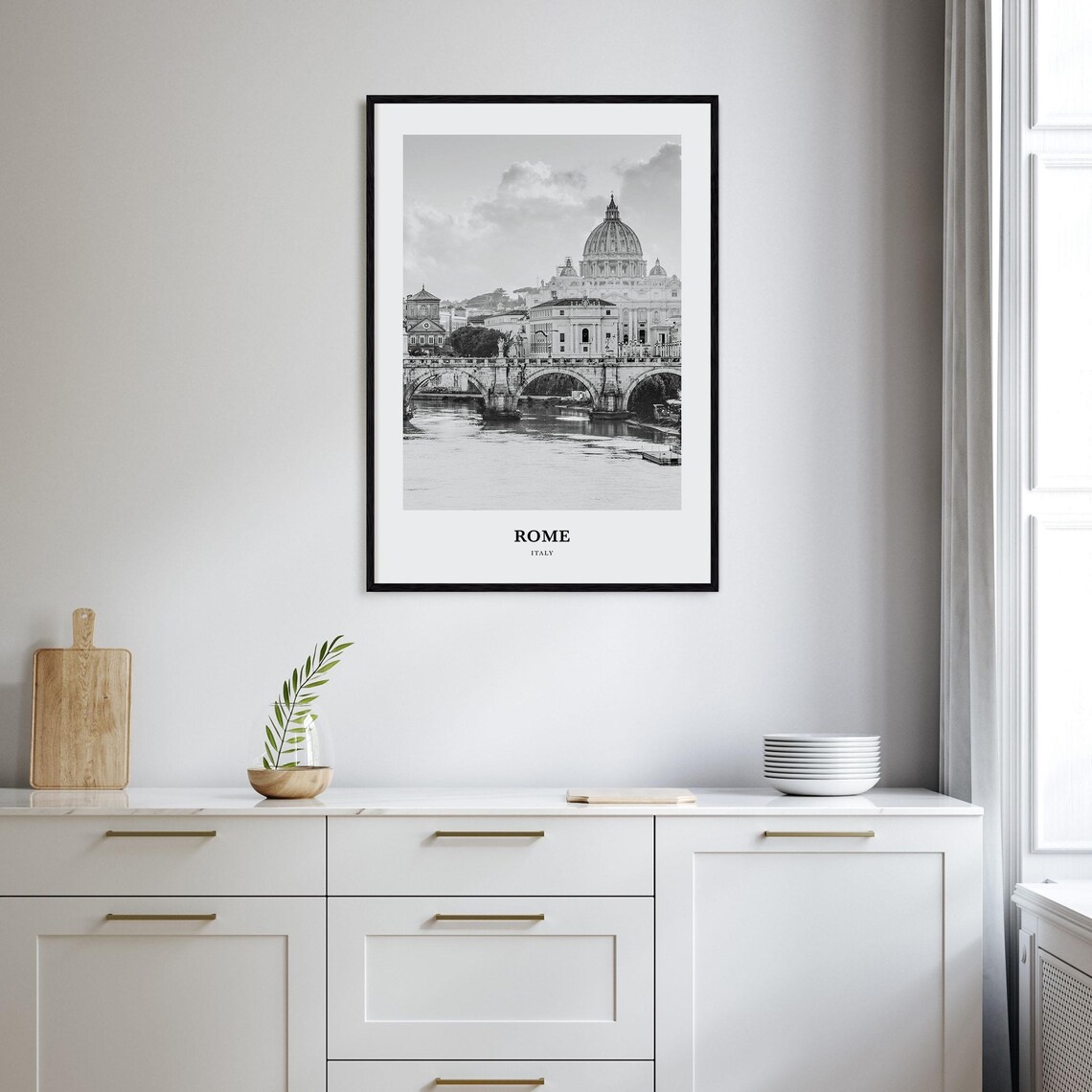 Rome Italy Saint Peters Basilica Bridge Black And White Photo Poster - Image 2