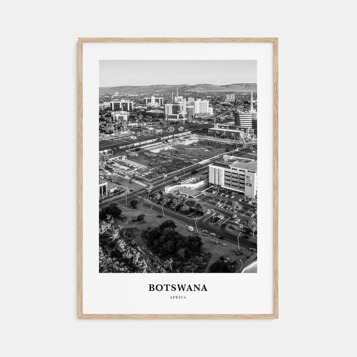 Botswana Gaborone City Aerial View Africa Black and White Poster