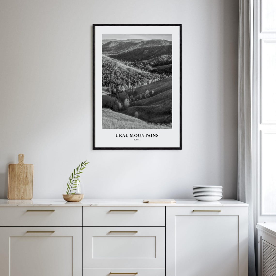 Ural Mountains Russia Forested Valley Black and White Poster - Image 2