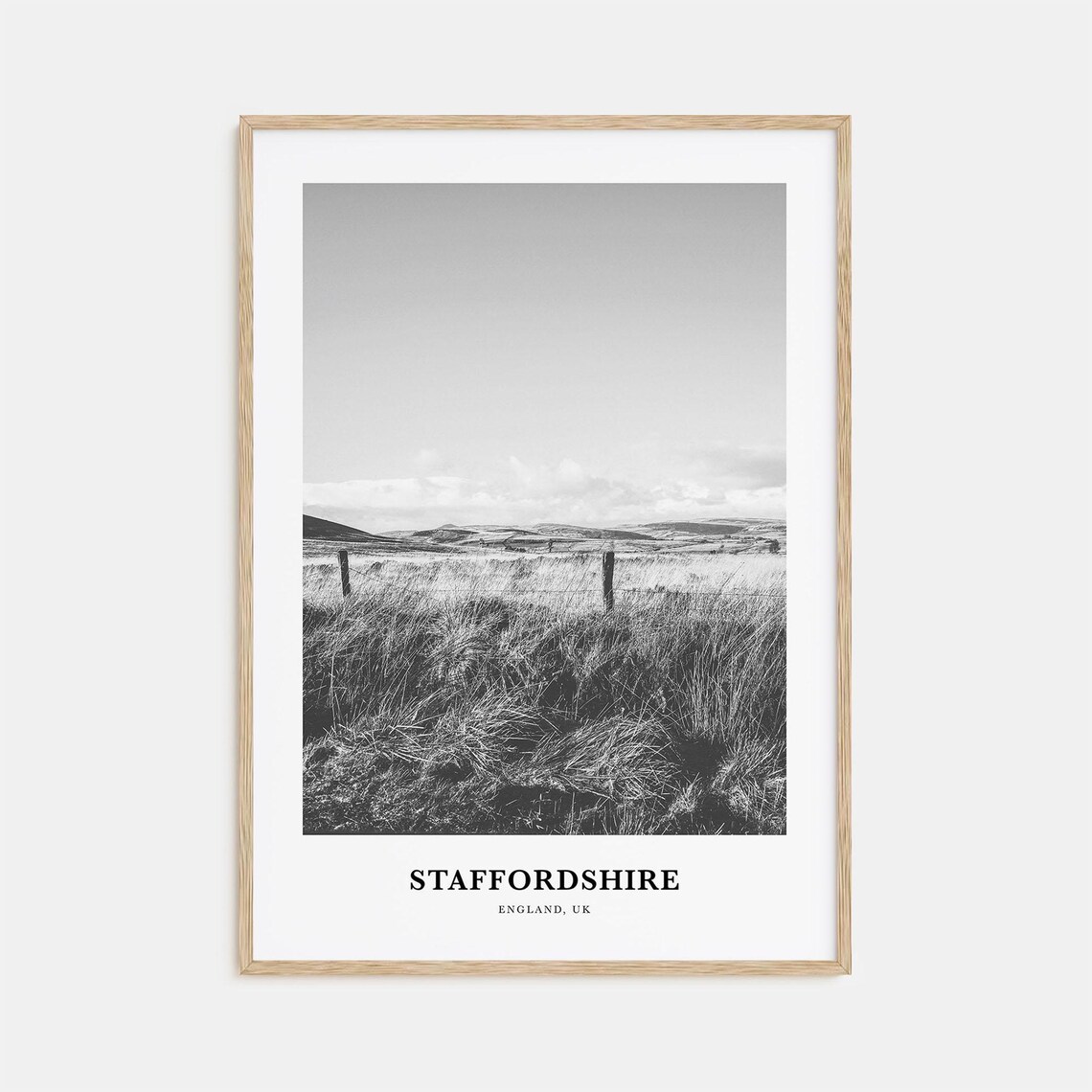 Staffordshire England Windswept Moorland Fence Black White Poster
