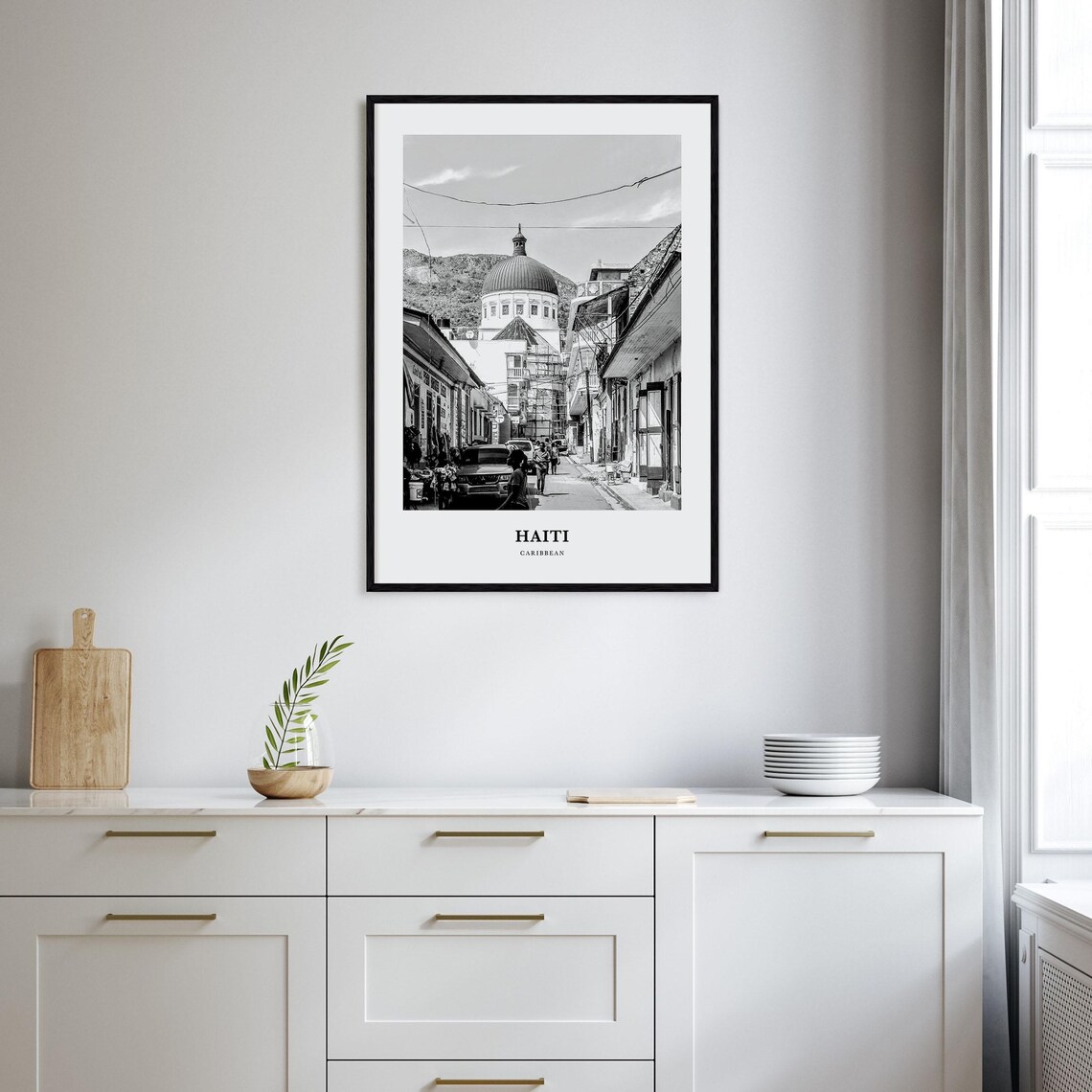 Haiti Caribbean Colonial Street Church Dome Black White Poster - Image 2