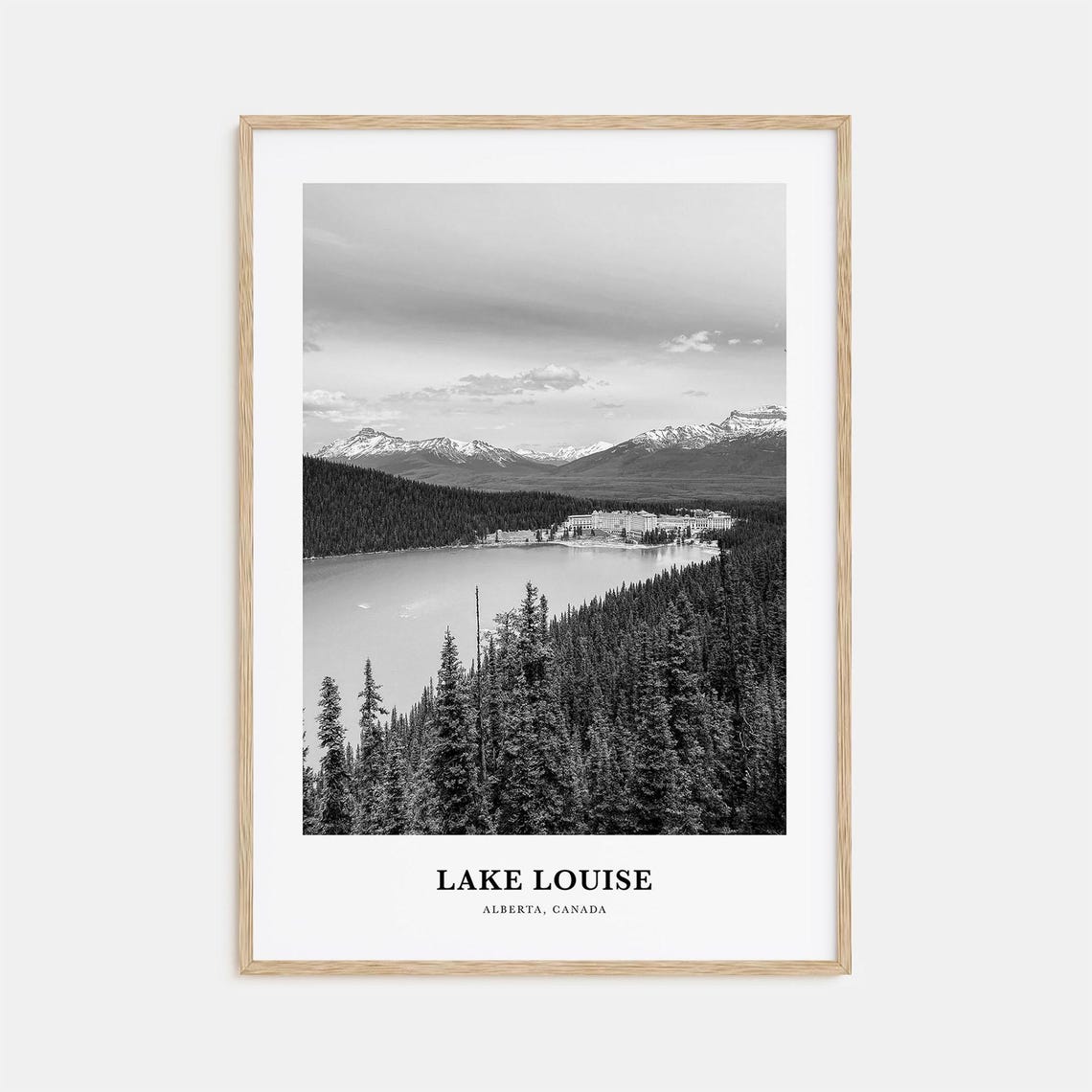 Lake Louise Mountain Hotel Black And White Banff Overlook Poster