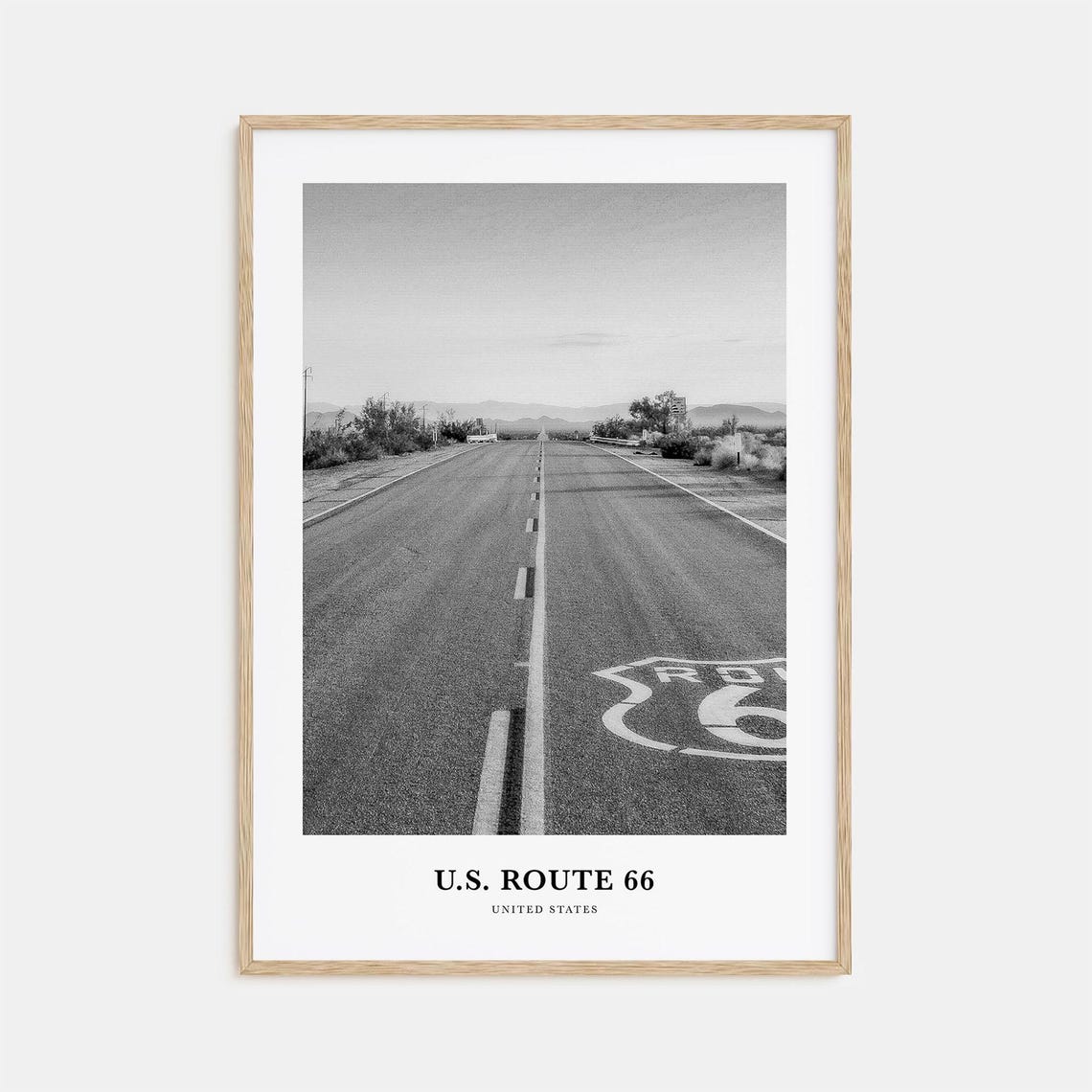 U.S. Route 66 Desert Highway Road Marking Black White Poster