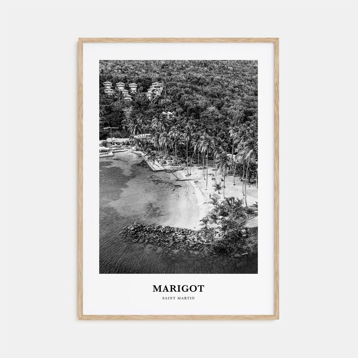 Marigot Saint Martin Palm Beach Aerial Coastline Black White Poster