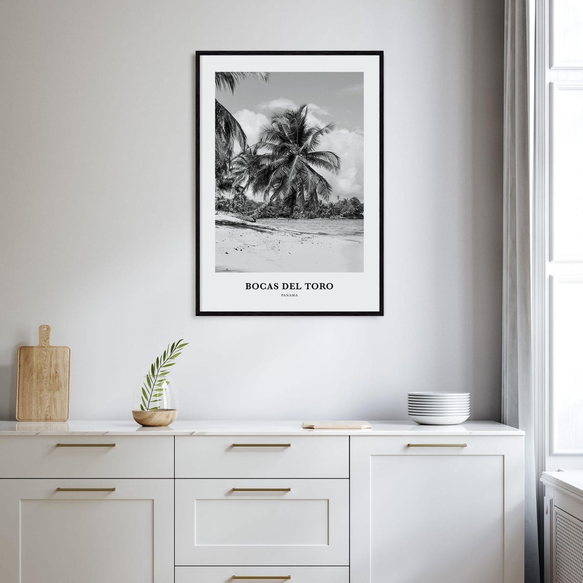 Bocas del Toro Panama Palm Fringed Beach Black and White Poster - Image 2