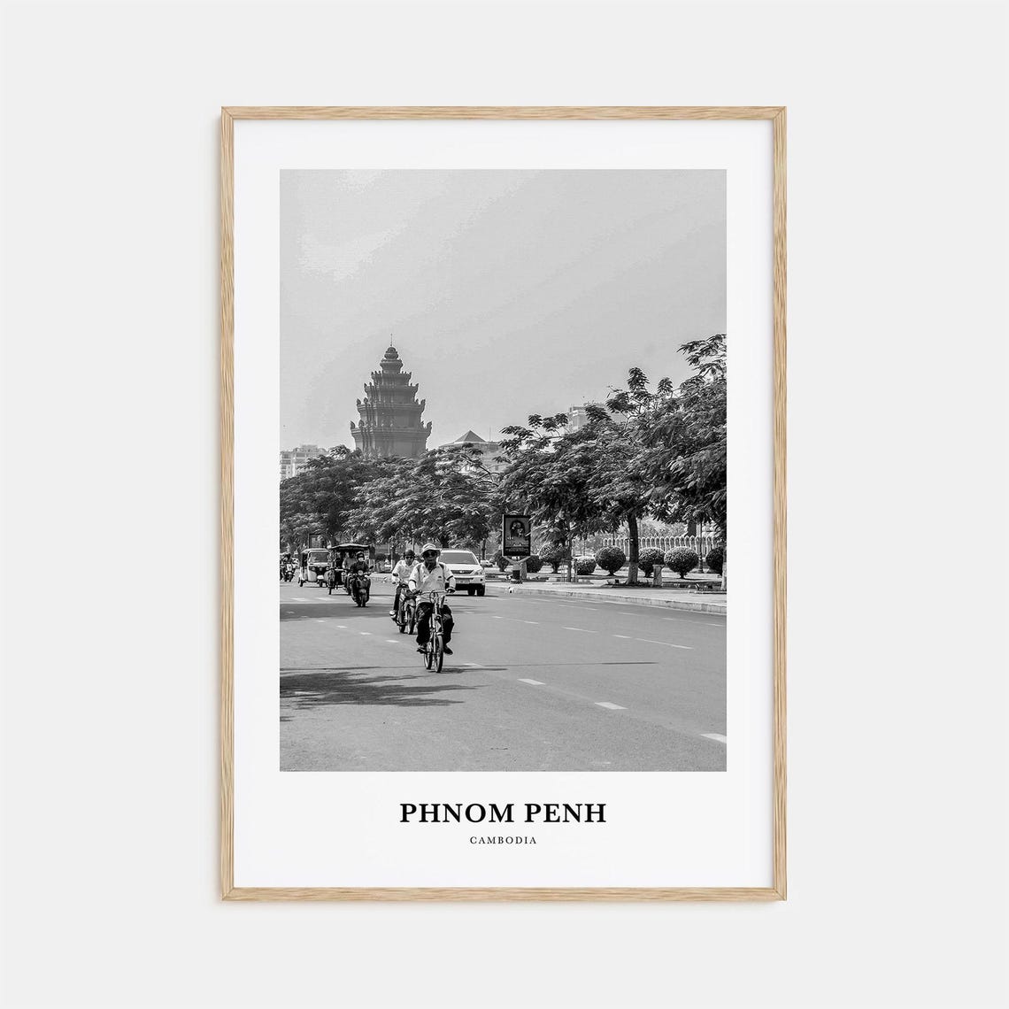 Phnom Penh Cambodia Street Cyclist and Independence Monument Poster