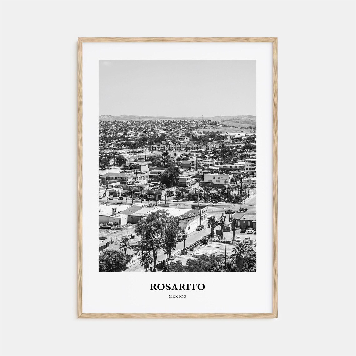Rosarito Mexico Aerial Town View Black And White Photo Poster