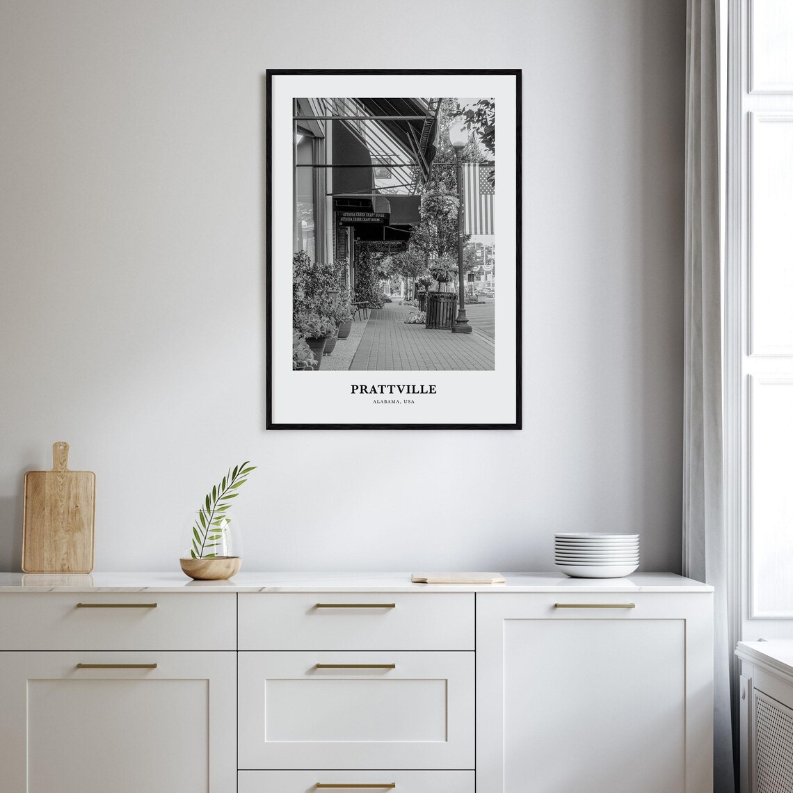 Prattville Alabama Downtown Street Black and White Travel Poster - Image 2