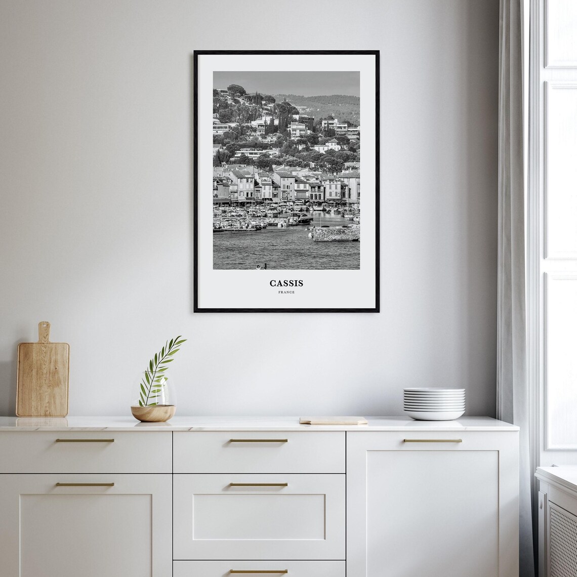 Cassis France Mediterranean Harbor Boats Black White Travel Poster - Image 2