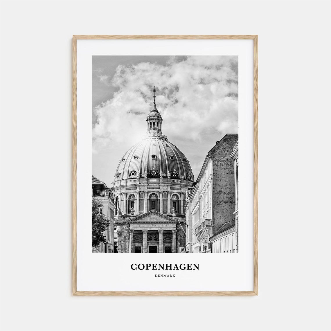 Copenhagen Denmark Marble Church Dome Black and White Poster