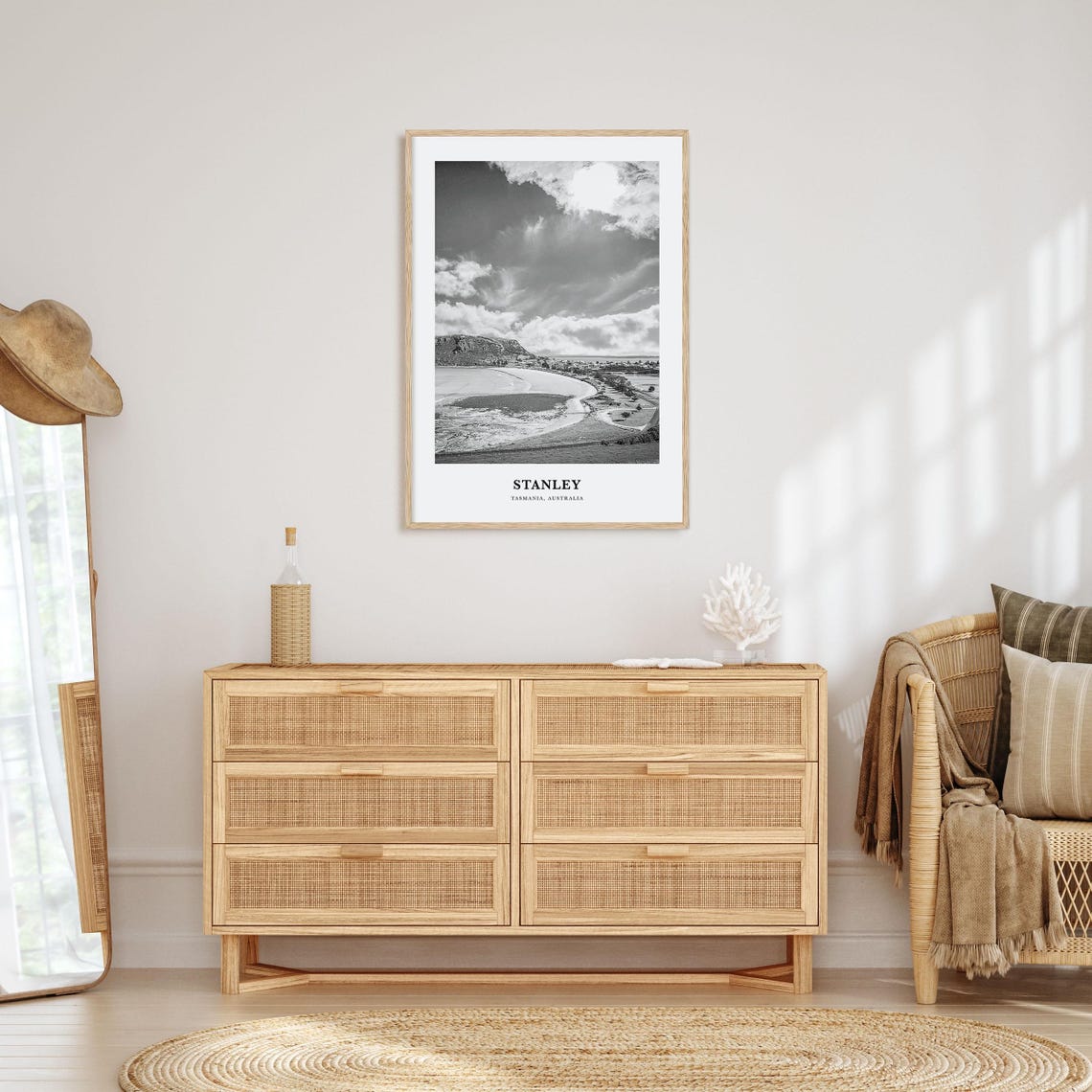 Stanley Tasmania The Nut Beach Curving Bay Black White Poster - Image 3