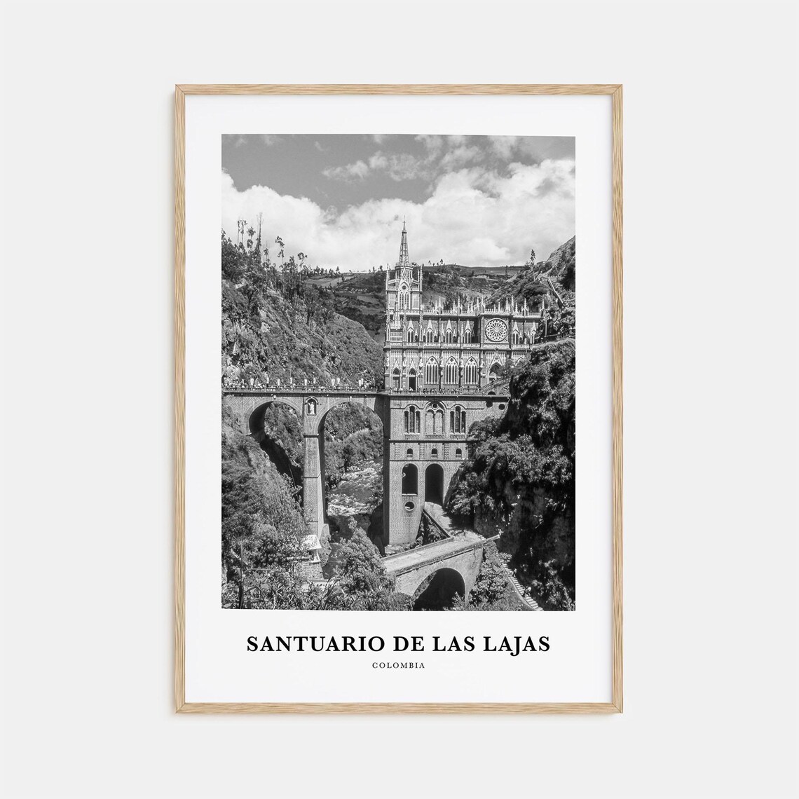 Santuario de Las Lajas Colombia Church Gorge Black White Photo Poster