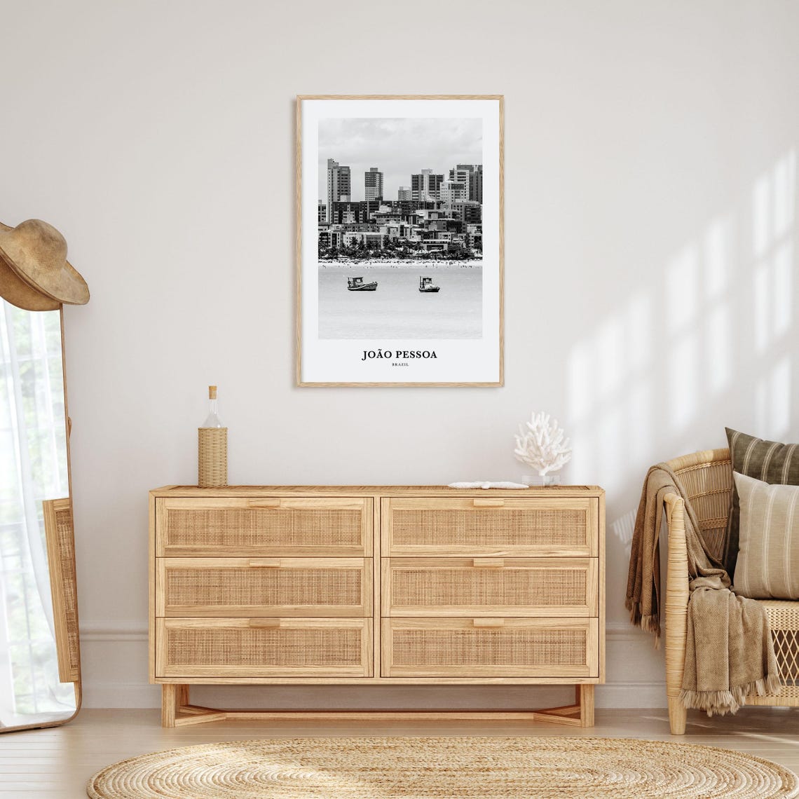 Joao Pessoa Brazil Beachfront Skyline Black and White Travel Poster - Image 3