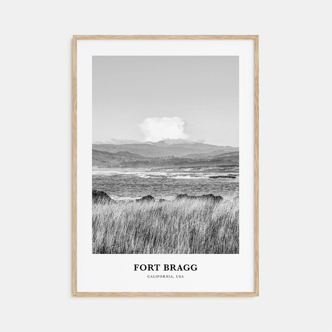 Fort Bragg California Rugged Coastal Bluffs Black and White Poster