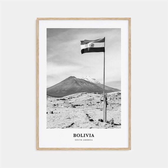 Bolivia Flag Andean Snow Capped Volcano South America Black and White Poster