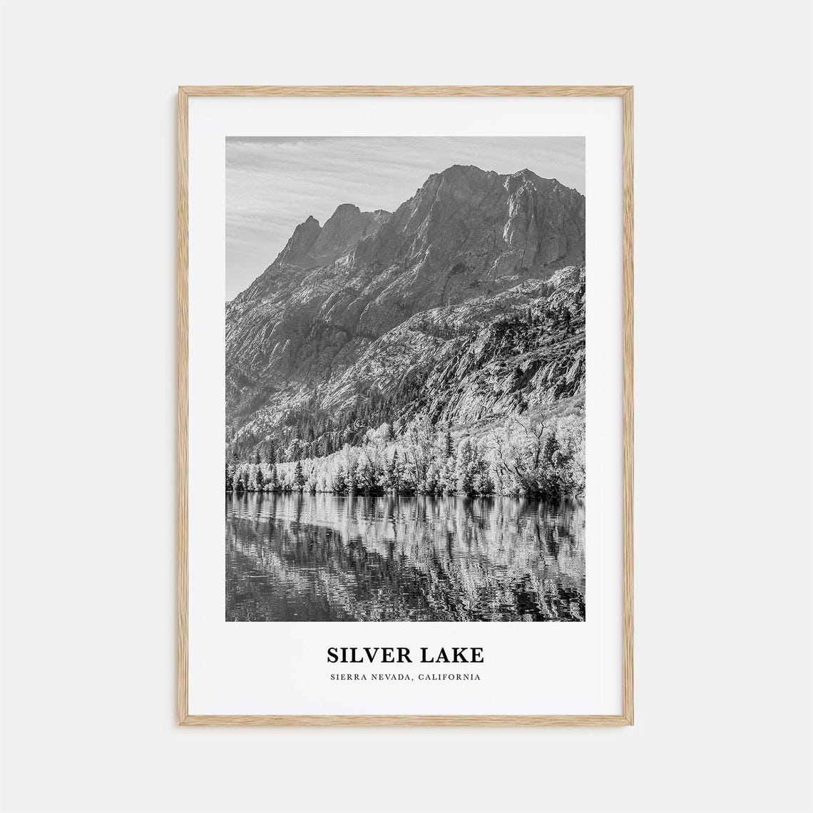 Silver Lake Sierra Nevada Mountain Black and White Nature Poster