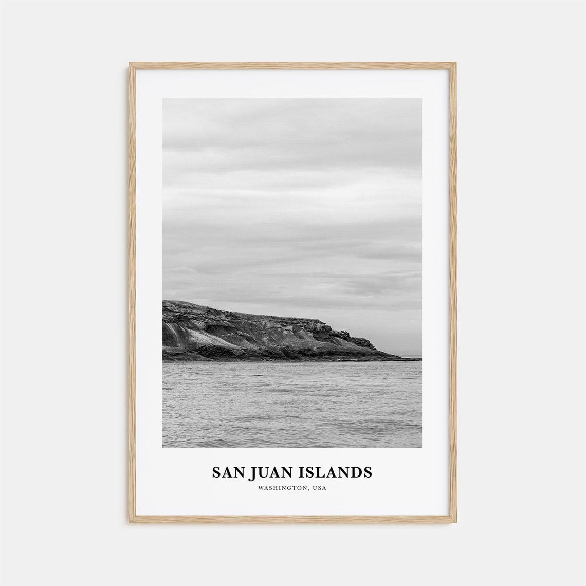 San Juan Islands Washington Shoreline Black and White Travel Poster