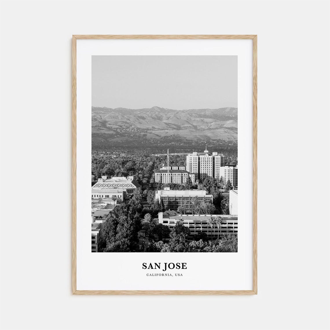 San Jose California Downtown Skyline Black and White Photo Poster