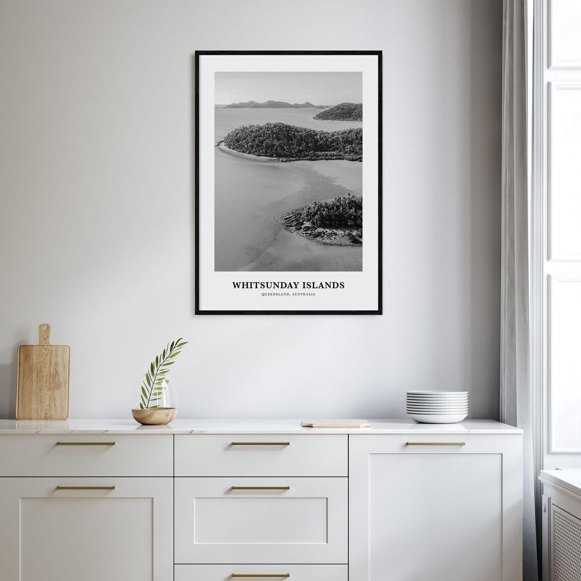 Whitsunday Islands Aerial Black and White Photography Art Print - Image 2