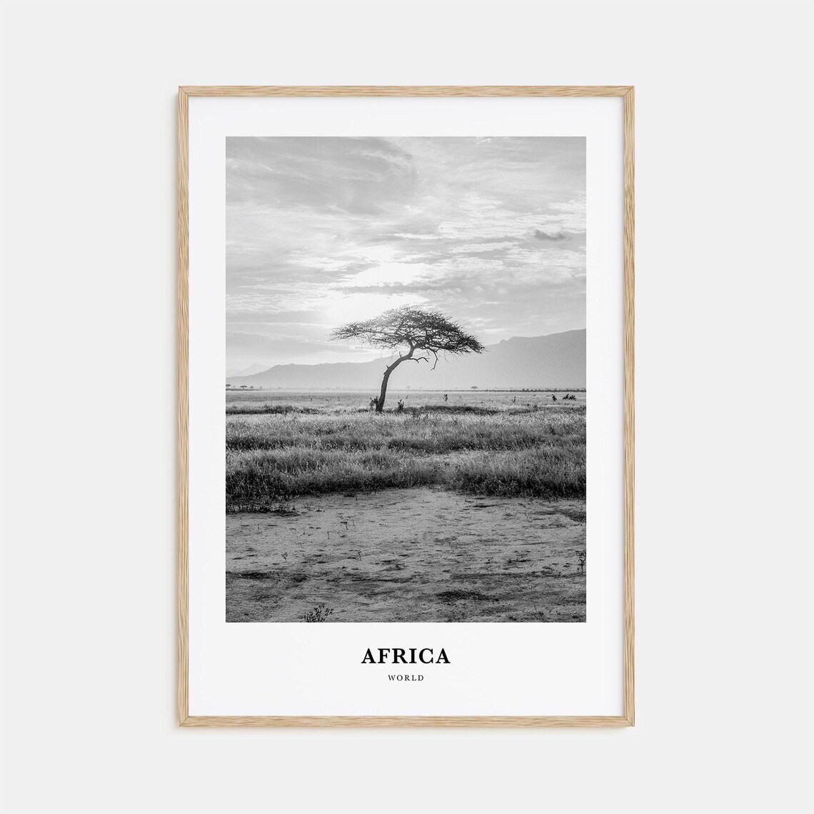Africa Acacia Tree Savanna Sunset Black and White Travel Poster