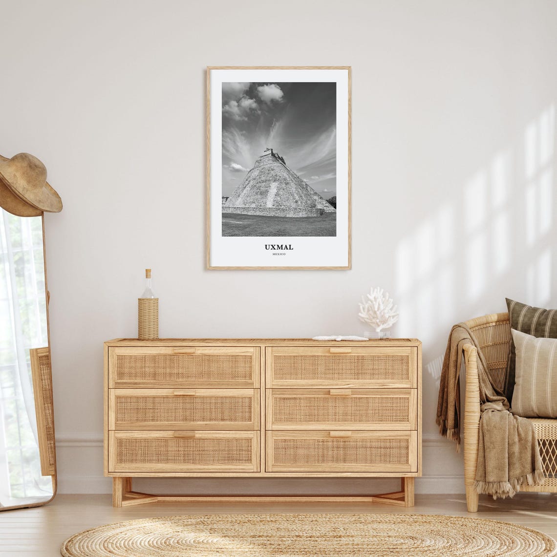 Uxmal Mexico Mayan Pyramid Ruins Temple Monochrome Art Poster - Image 3