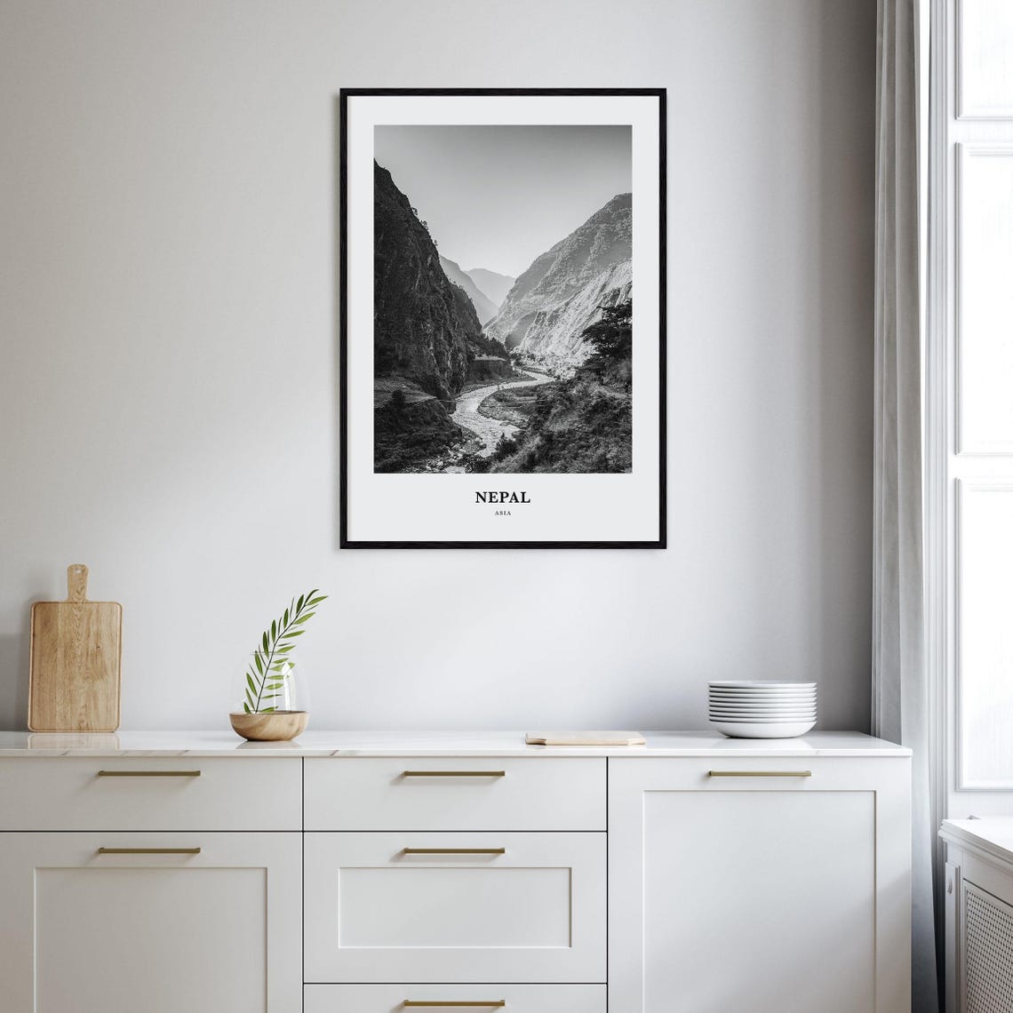 Nepal Himalayan River Valley Gorge Black And White Travel Poster - Image 2