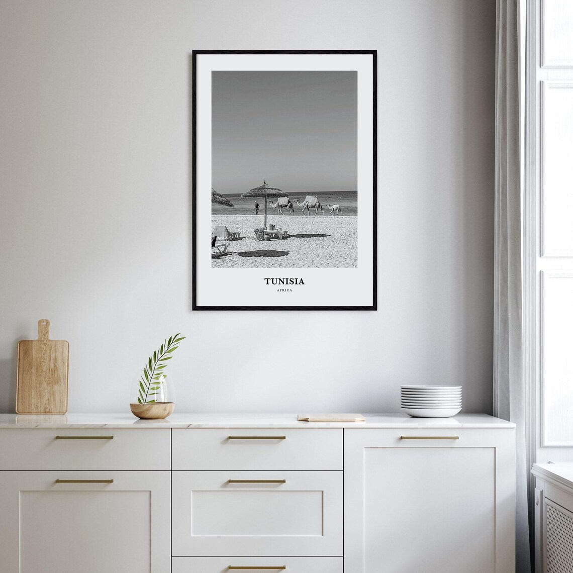 Tunisia Africa Beach Camels Seaside Black and White Photography Poster - Image 2