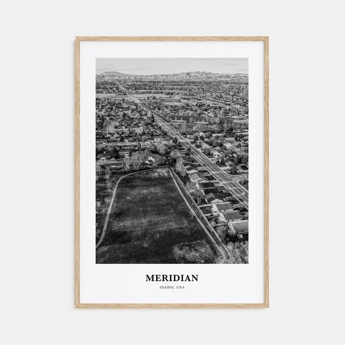 Meridian Idaho Aerial Suburban Street Black And White Poster