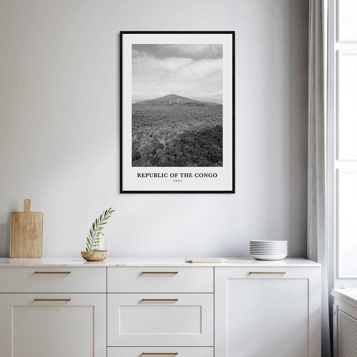 Republic of the Congo Africa Savannah Mountain Black White Poster - Image 2
