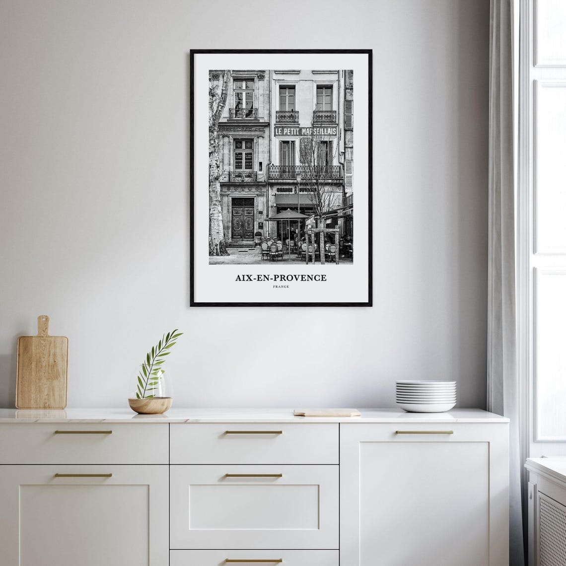 Aix-en-Provence Parisian Cafe Facade Black and White Travel Poster - Image 2