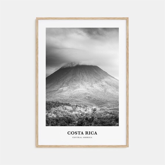 Costa Rica Volcano Cloud Peak Black and White Nature Travel Poster