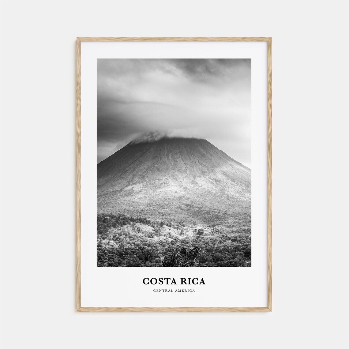Costa Rica Volcano Cloud Peak Black and White Nature Travel Poster