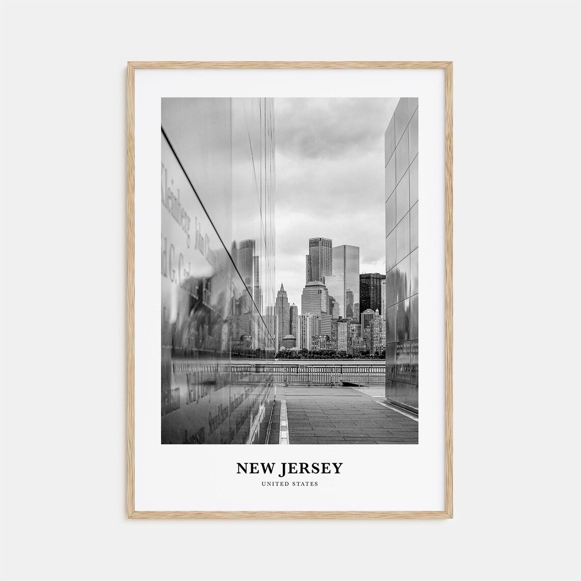New Jersey Manhattan Skyline Photo Black And White Travel Poster