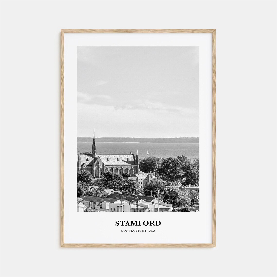 Stamford Connecticut Church Spire Harbor Black White Photo Poster