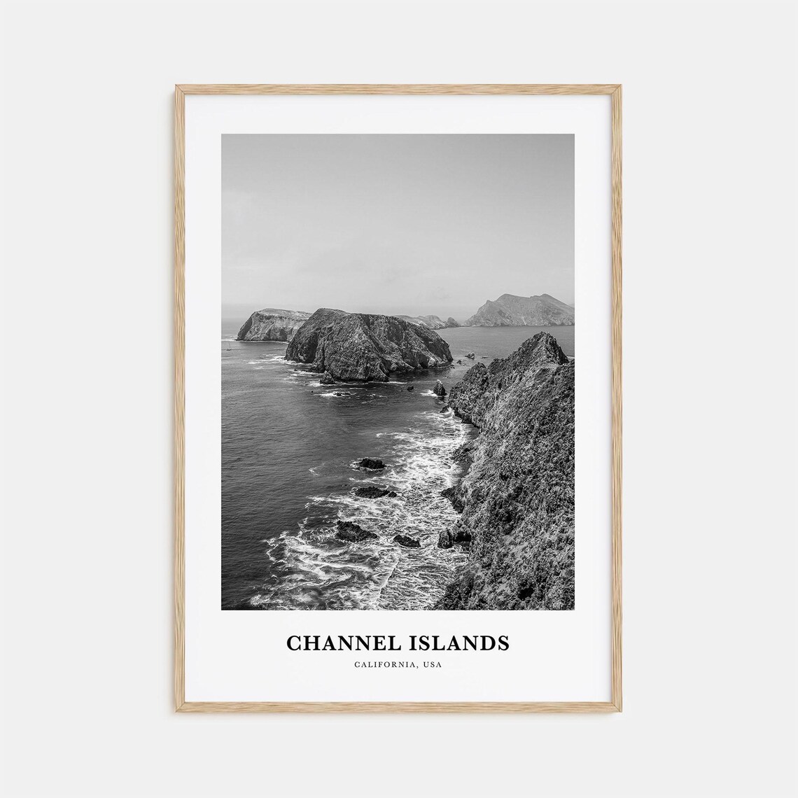 Channel Islands California Rugged Sea Cliffs Black White Travel Poster