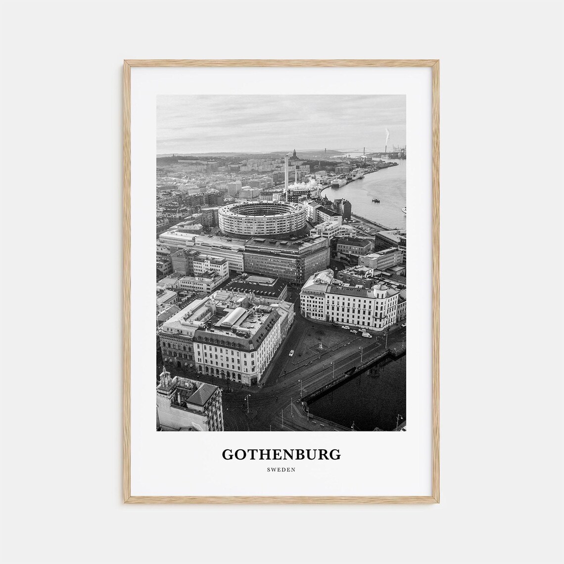 Gothenburg Sweden River City Aerial View Black And White Travel Poster
