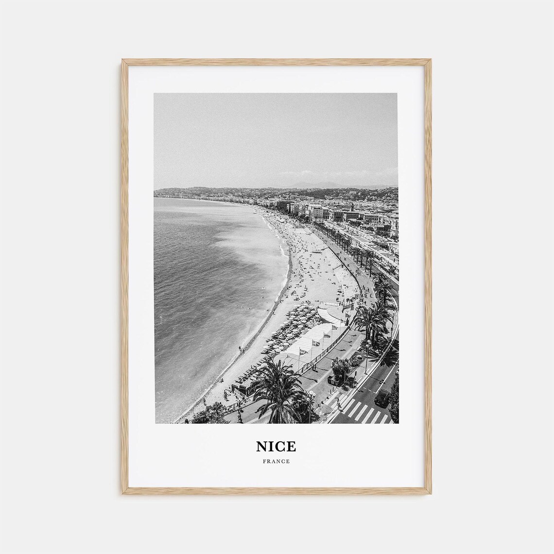 Nice France Black and White Aerial Beach Promenade Photo Poster