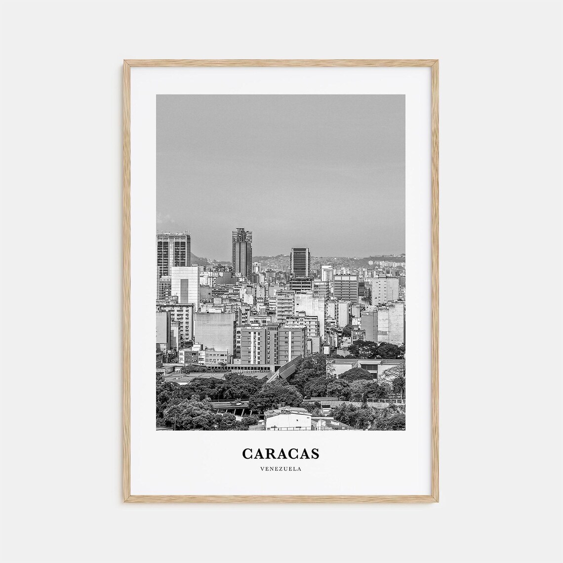 Caracas Venezuela City Towers Skyline Black White Travel Poster