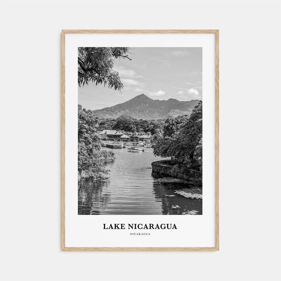 Lake Nicaragua Volcano Black And White Tropical Waterfront Poster