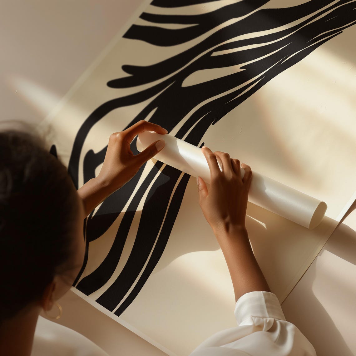 Male Torso Bold Black Brush Strokes Beige Abstract Modern Art Poster - Image 2