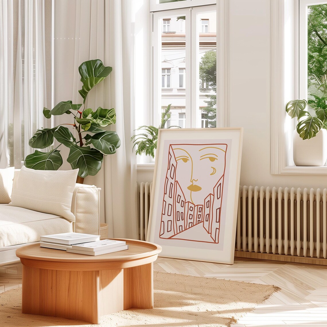 Abstract Woman Face City Street Line Art Terracotta Modern Poster - Image 2