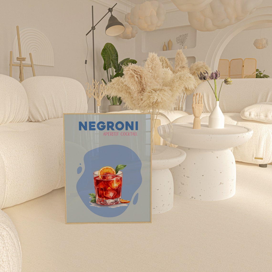 Negroni Aperitif Cocktail Red Rocks Blue Kitchen Bar Art Poster - Image 2
